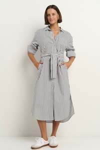Forward Black Stripe Cotton Midi Shirt Dress