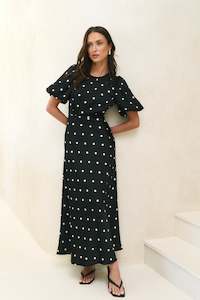 Back In Stock: Stage Black Polka Dot Puff Sleeve Floaty Maxi Dress