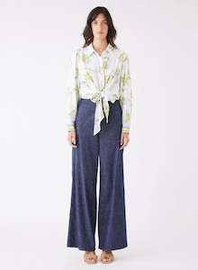 Tranquility Olive Floral Front Tie LS Shirt