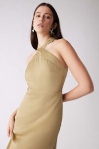 Sevilla Olive High Neck Sleeveless Midi Dress
