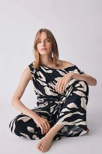 Soiree Black Pattern Off Shoulder Shirt