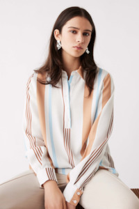 Esmaee: Skyline White Stripe LS Top
