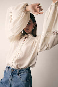 Esmaee: Harp Ivory Front Button Blouse