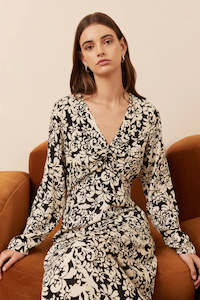 Esmaee: Songbird Black Floral Midi Dress