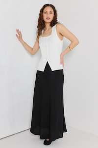 Coastal Ivory Linen Viscose Longline Square Neck Vest