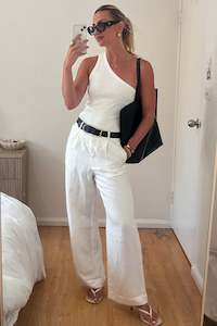 Island Ivory Linen Viscose Pleat Front Wide Leg Pant