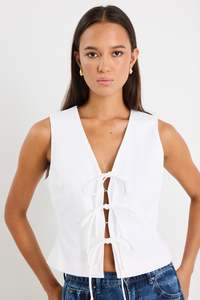 Ethical Fair: Spectacle Ivory Ramie Tie Front Vest