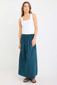 Ethical Fair: Entourage Petrol Cotton Shirred Waist Maxi Skirt