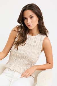 Ethical Fair: Impulsive Natural Linen Shirred Sleeveless Top