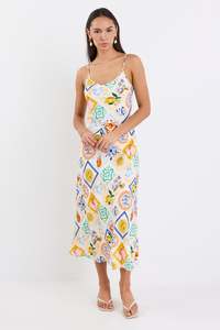 Ethical Fair: Hologram Holiday Print Strappy Bias Slip Dress