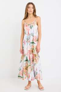 Ethical Fair: Relax Tuscan Sunset Strappy Tiered Midi Dress