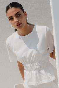 Back In Stock: Svelte Ivory Shirred Detail SS Tee