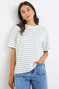 Binding Khaki White Stripe Boxy Fit Tee