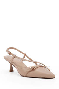 Heels: Aymara Nude Strappy Slingback Leather Heel