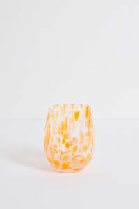 Stemless Orange White Splatter Wine Glass