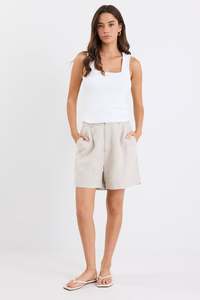 Autumn Tones: Literal Natural Linen Pleat Front Shorts