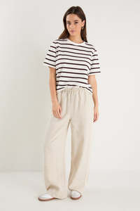 Townie Natural Linen Side Stripe Elastic Waist Pants