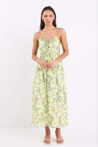 Positano Lemonade Print Strappy Tiered Maxi Dress
