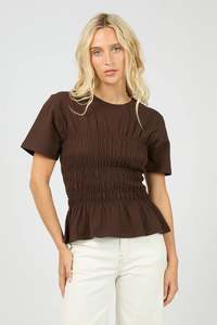 Autumn Tones: Lipa Ruched Brown SS Top
