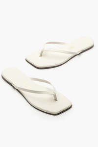Slides And Shorts: Square Toe Lily Cream Leather Sandal