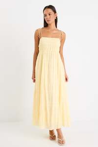 Ivy Jack: Offshore Butter Shirred Cotton Strappy Maxi Dress