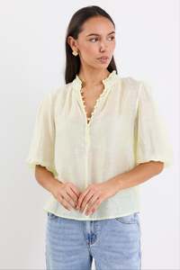 Closure Sunshine Sheer High Neck Buttoned SS Top