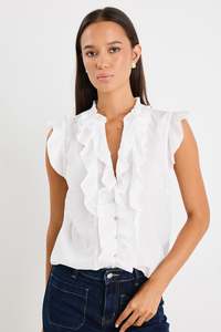 Ivy Jack: Ritzy Ivory Ruffle Front Sleeveless Top