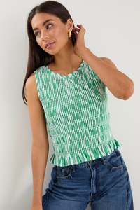 Lonely Green Stripe Shirred Shell Top