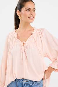Expression Rosewater Voile SS Tie Front Top