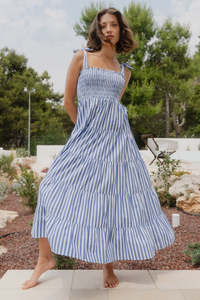 Ivy Jack: Isabella Bright Blue Stripe Strappy Tiered Maxi Dress