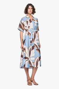 Staple The Label: Maeve Blue Resort Print Short Sleeve Midi Shirt Dress