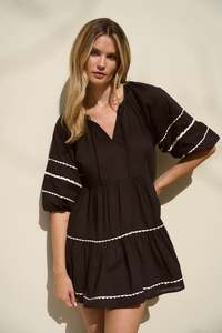 Again Black SS Tiered Smock Dress