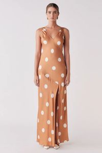 Penny Toffee Spot Sleeveless Satin Midi Slip Dress