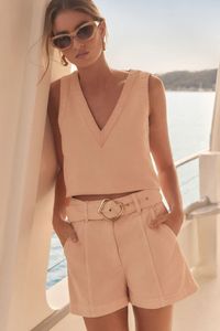 Esmaee: Cruising Soft Coral Belted Denim Short