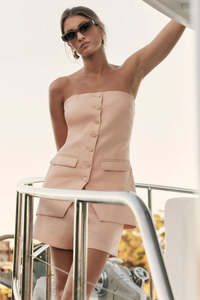 Portsea Peach Front Button Linen Bandeau Top