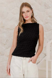 Among The Brave: Untamed Black Lace Sleeveless Boatneck Top