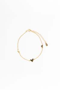 Triple Heart Charm 14k Gold Plate Plate Bracelet