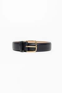 Belle Black Leather Gold Buckle Belt