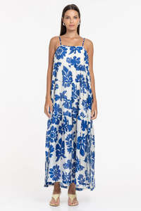 Sale 151: Carmen Cobalt Floral Print Strappy Maxi Dress