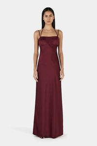 Talulah Burgundy Satin Strappy Maxi Dress