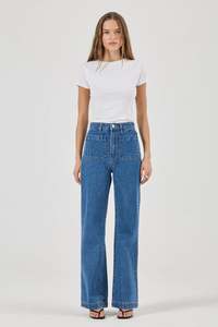 Sailor Ashley Blue Front Pocket Wide Long Denim Jean