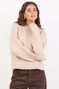 Among The Brave: Cocoon Stone Relaxed Knit Mock Neck Jumper