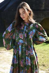 Floral Flair Green Floral LS Maxi Dress