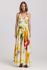 Paloma Multi Print Halter Sleeveless Maxi Dress
