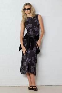 Frame Midnight Floral Mesh Sleeveless Maxi Dress