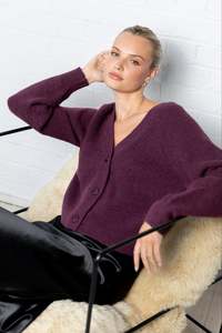 Back In Stock: Essence Plum V Neck Rib Knit Cardigan