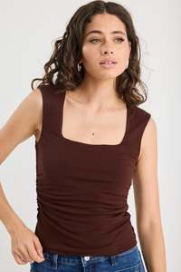Back In Stock: Affirmation Chocolate Ruched Square Neck Sleeveless Top