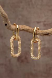 The Madison Gold Sparkle Rectangle Double Hoop Earring