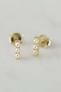 Pearl Bar Stud Earrings Gold