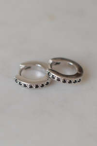 Sophie: Mini Rock Huggies Earrings Black Silver